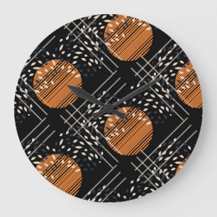 Grande Horloge Ronde Cercles orange Motif Vintage Abstrait