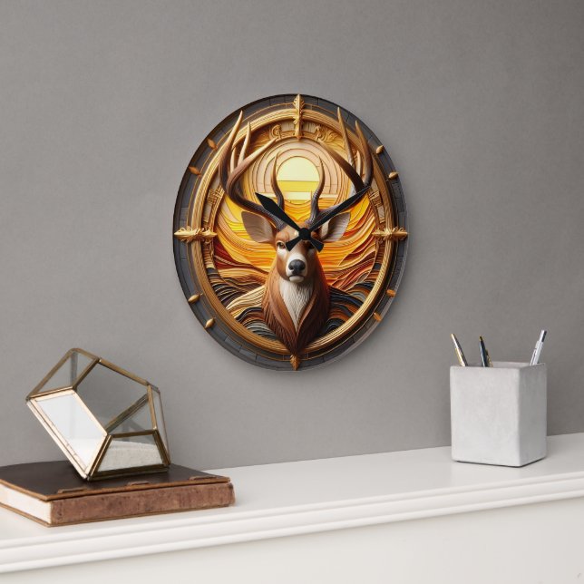 Grande Horloge Ronde Cerf avec soleil (Bureau)