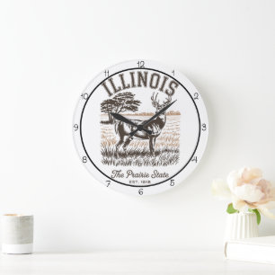Grande Horloge Ronde Cerf de l'Illinois Prairie State
