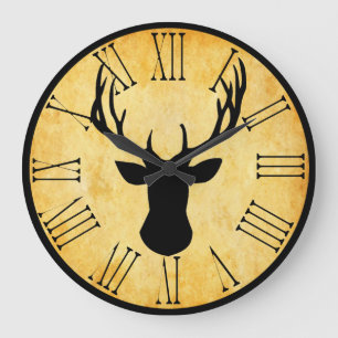 Grande Horloge Ronde Cerf de style country vintage de ferme rustique