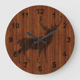 Grande Horloge Ronde Cerf rustique et charmant marqué à chaud dans le b