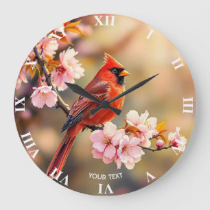 Grande Horloge Ronde Cerisier d'oiseaux rouges mignons Imaginaire