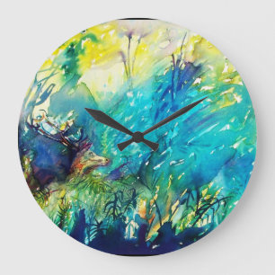 GRANDE HORLOGE RONDE CERVEAU EN BOIS VERT