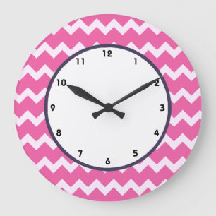 Grande Horloge Ronde cervelle de chevron à la mode blanc rose rétro