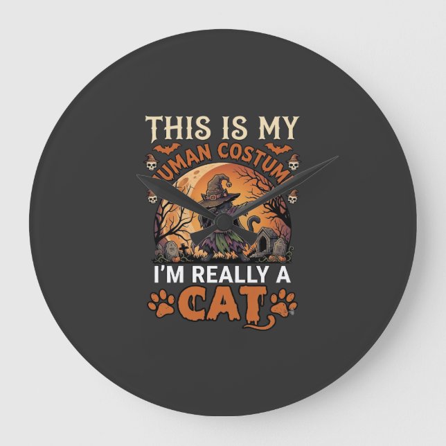 Grande Horloge Ronde C'est Mon Costume D'humain Réellement Chat Hallowe (Recto)