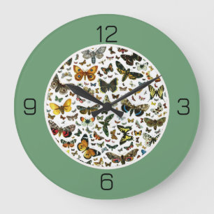 Grande Horloge Ronde C'est un anniversaire papillon, collage d'objets p