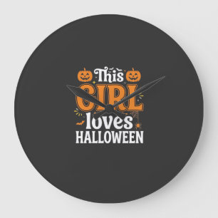 Grande Horloge Ronde Cette fille adore la typographie Halloween SVG Des