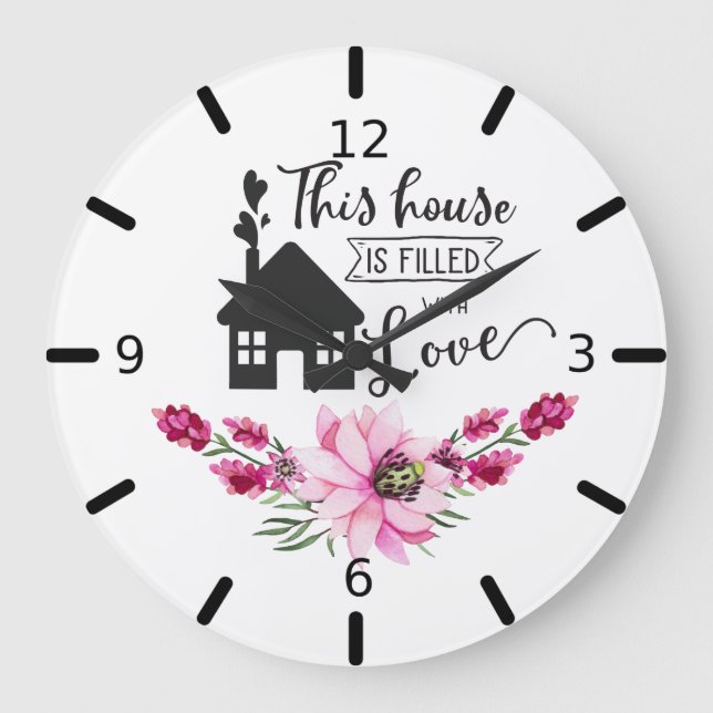Grande Horloge Ronde Cette Maison Est Pleine D'Amour - Floral (Recto)