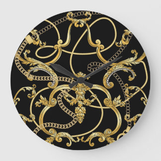 Grande Horloge Ronde Chaînes d'or baroque Motif sans couture