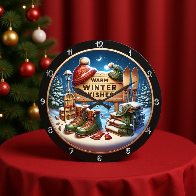 Grande Horloge Ronde Chaleureux Wings hiver Scène (Créateur téléchargé)