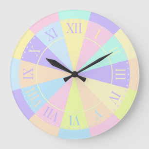 Grande Horloge Ronde Chambre de fille Joli Pastel rose et violet