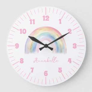 Grande Horloge Ronde Chambre de fille Mignon Bohème Arc-en-ciel