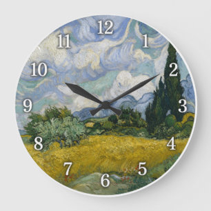 Grande Horloge Ronde Champ de blé avec cyprès