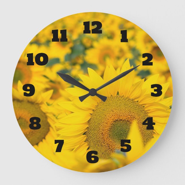 Grande Horloge Ronde Champ jaune de tournesols photo (Recto)