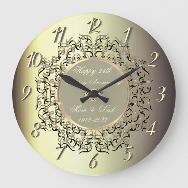 Grande Horloge Ronde Champagne Chic Swirls 50 Anniversaire Mariage   (Recto)