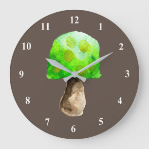 Grande Horloge Ronde Champignon vert aquarelle champignons mignons