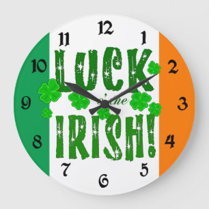 Grande Horloge Ronde Chance o que les shamrocks verts oranges irlandais