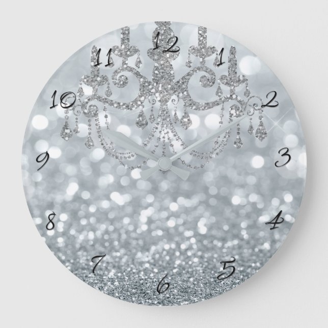 Grande Horloge Ronde Chandelier blanc Parties scintillant en argent Bok (Recto)