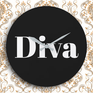 Grande Horloge Ronde Chanteuse d'opéra Diva Musique Thème Noir Blanc