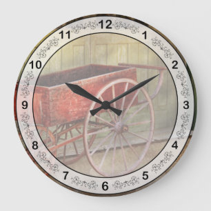 Grande Horloge Ronde Chariot - Ce vieux chariot rouge