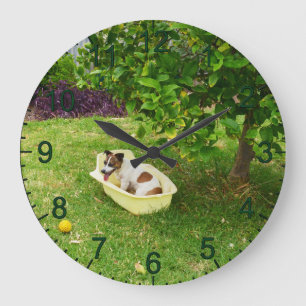 Grande Horloge Ronde Charlie The Fox Terrier Bath Time, Wall Clock