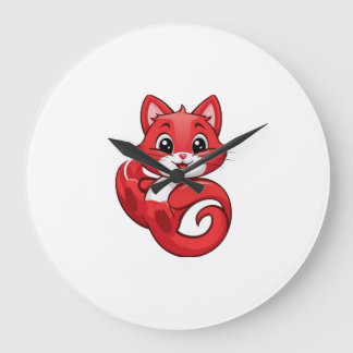 Grande Horloge Ronde Charmant et adorable chat rouge