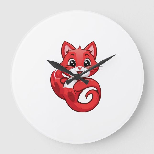 Grande Horloge Ronde Charmant et adorable chat rouge (Recto)