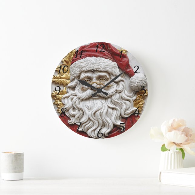 Grande Horloge Ronde Charmante sculpture Père Noël incarne Noël (Maison)