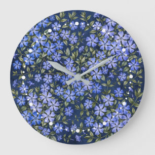 Grande Horloge Ronde Charmantes fleurs de pervenche dispersées bleu pro