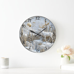 Grande Horloge Ronde Charme des rennes pour Noël