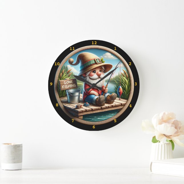 Grande Horloge Ronde Charming Gnome Fishing Pond (Maison)