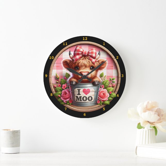 Grande Horloge Ronde Charming Highland Cow (Maison)
