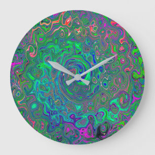 Grande Horloge Ronde Chartreuse et bleu rétro liquide tourbillonnant ps