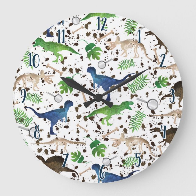 Grande Horloge Ronde Chasse à dinosaure ! Dinosaures sur des enfants de (Recto)