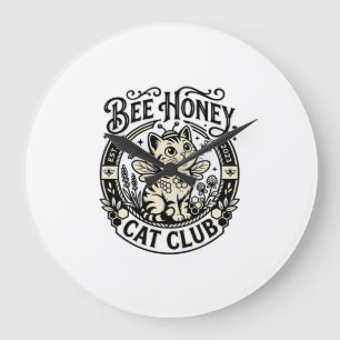 Grande Horloge Ronde Chat abeille miel drôle Graphique - Club Chat abei