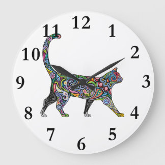 Grande Horloge Ronde Chat Abstrait