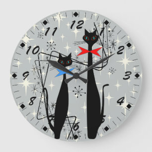 Grande Horloge Ronde Chat Cool moderne rétro à l'ère atomique du milieu