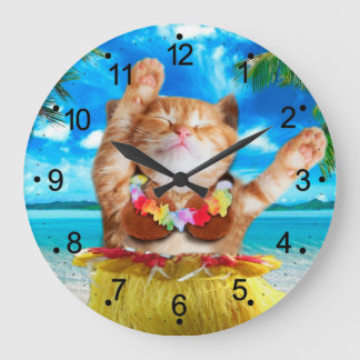 Grande Horloge Ronde Chat de danseuse hawaïenne