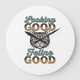 Grande Horloge Ronde Chat de design vintage Féminin de bonne mine_1