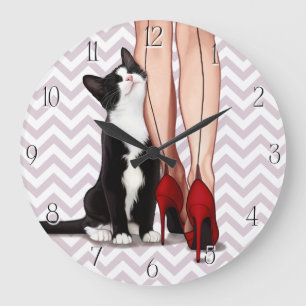 Grande Horloge Ronde Chat de femme et de smoking