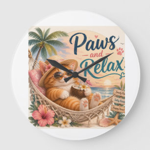 Grande Horloge Ronde Chat de plage détendu