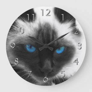 Grande Horloge Ronde Chat de Siamese