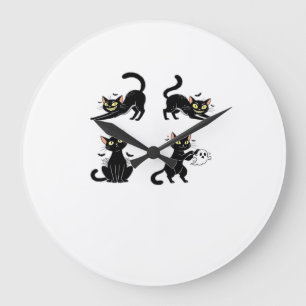 Grande Horloge Ronde Chat d'Halloween  Félin Inspiré Effrayant et Éléga