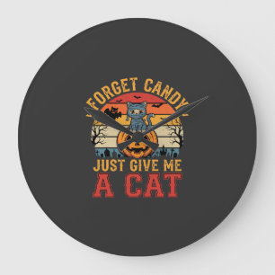 Grande Horloge Ronde Chat d'Halloween Oublie des Bonbons Donnez-moi un