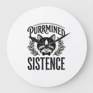 Grande Horloge Ronde Chat Drôle Purrminé Sistence Graphique Vintage_1