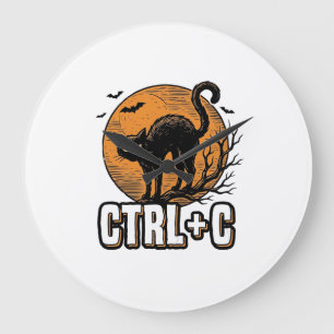 Grande Horloge Ronde Chat effrayant CTRL C Conception vectorielle Hallo