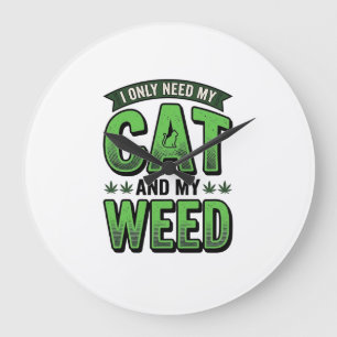 Grande Horloge Ronde Chat et herbe engravure vintage pour t-shirt_1