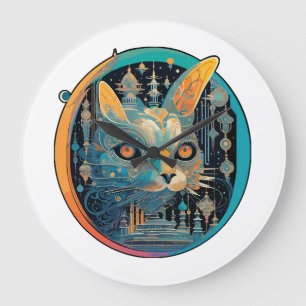 Grande Horloge Ronde Chat étrange qui fixe vos phares