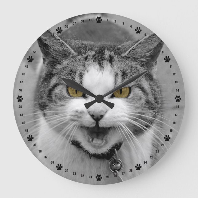 Grande Horloge Ronde Chat fâché (Recto)