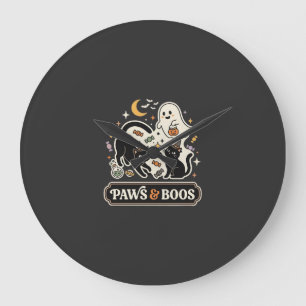 Grande Horloge Ronde Chat Fantôme Magie Halloween
